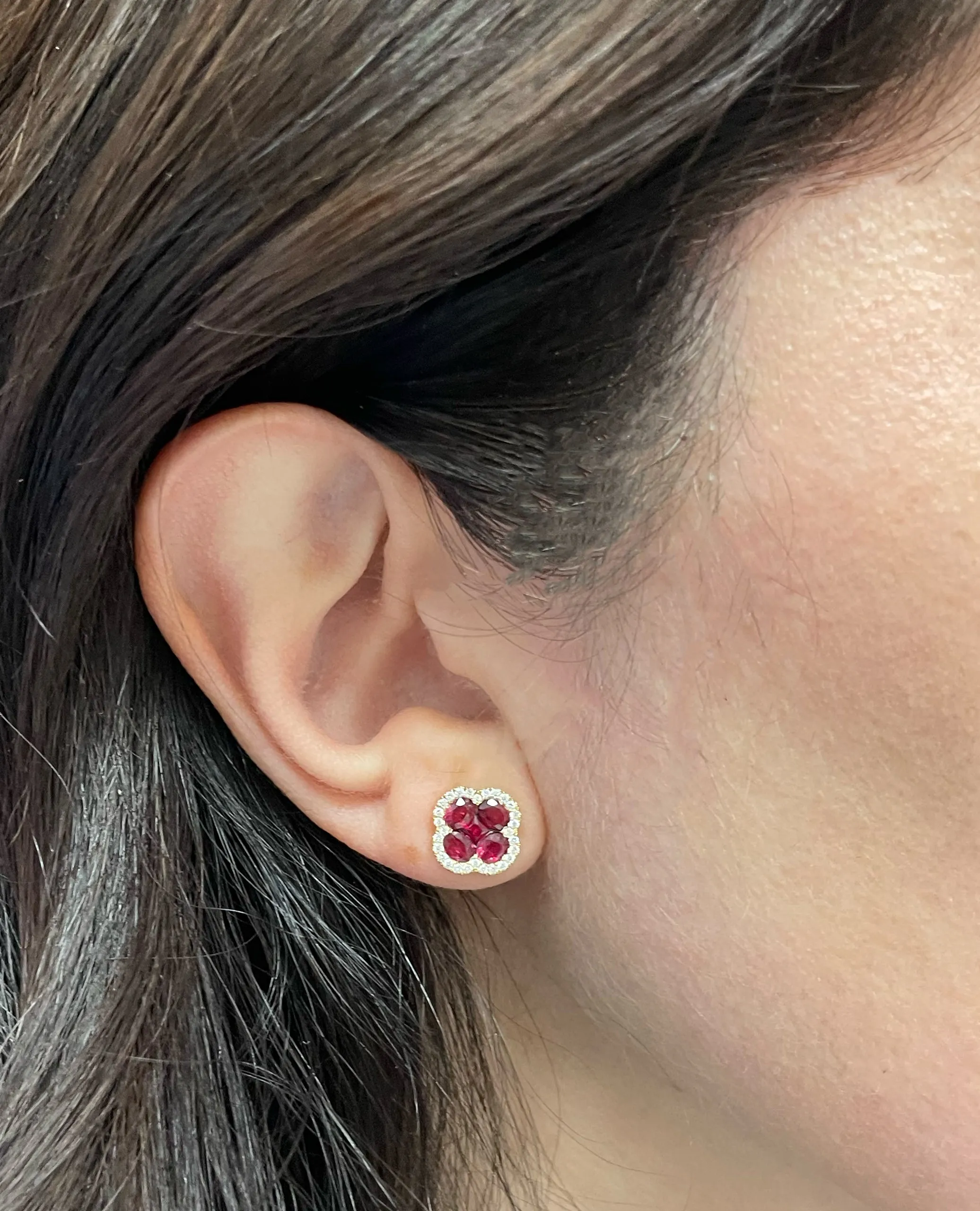 18K Yellow Gold Ruby and Diamond Quatrefoil Earrings