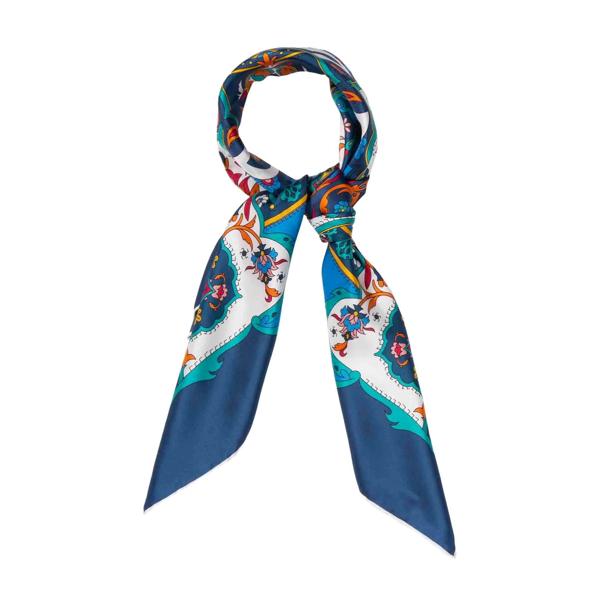 Flora Blue and Aqua Silk Scarf