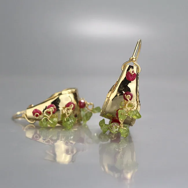 Peridot Ruby Chunky Hoop Earrings