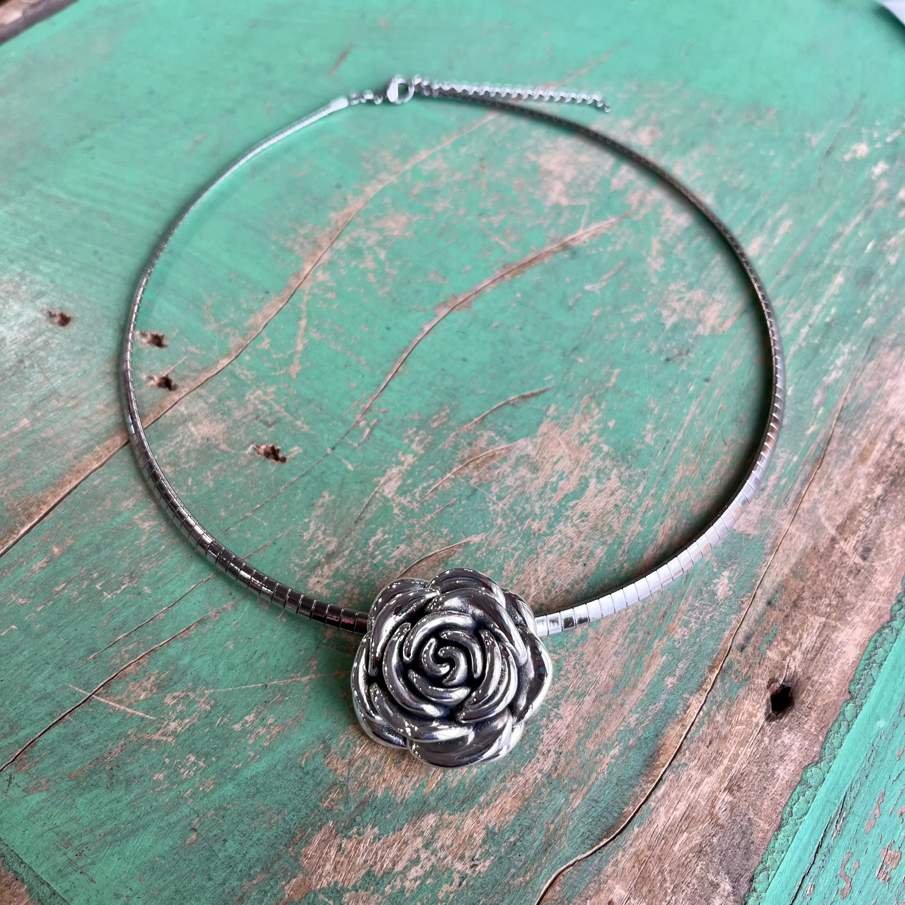 Sterling Silver Rose Pendant Necklace
